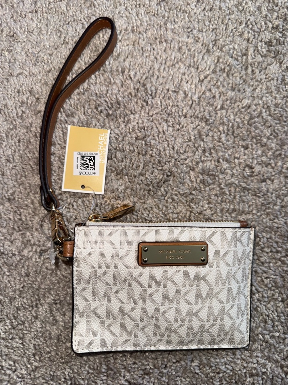 Michael Kors Logo Wristlet in Vanilla Brown